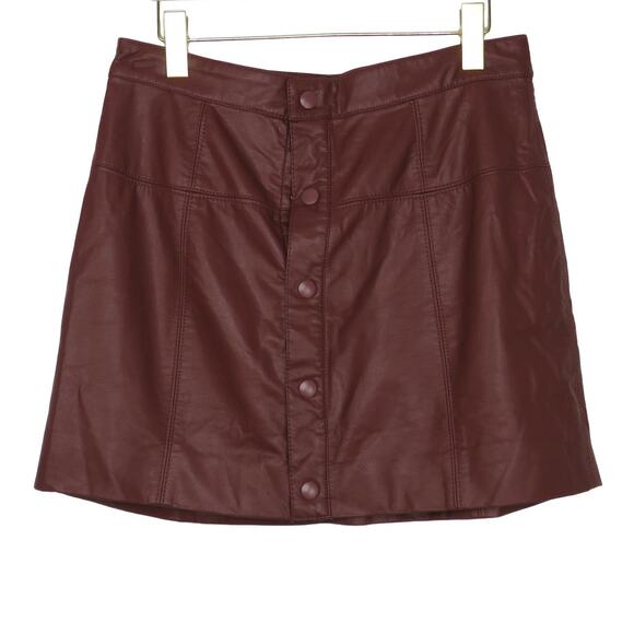 Free People Maisie Vegan Mini Skirt Brown Faux Leather Button Skirt Size 12 - Picture 7 of 11